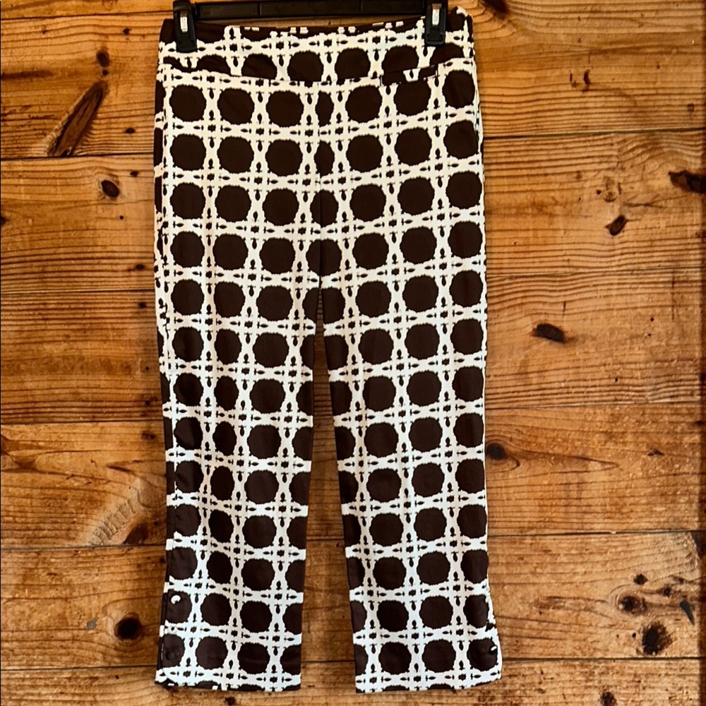 Lilly Pulitzer Palm Beach Fit Pants Mid Rise Side Zip Cropped Brown White
